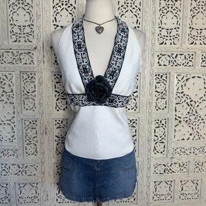 Veronique Young Black & White Beaded Sequin Fairycore Halter Top Sz 12